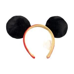 Disney Parks Classic Mickey Mouse Ears Headband Black Plush Red Gold